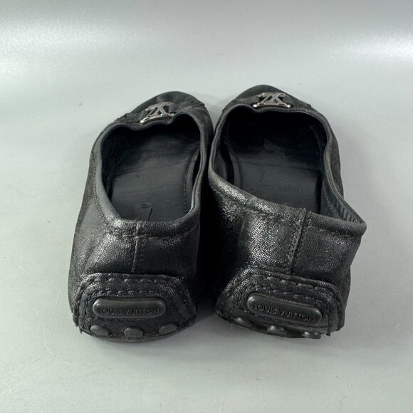 Authentic Louis Vuitton Black Metallic Suede Oxford Ballet Flats, 38.5 - Picture 9 of 14